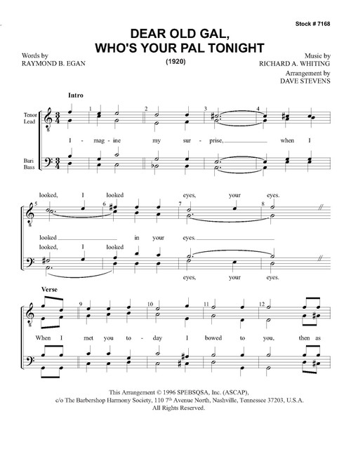 Dear Old Gal, Who's  Your Pal Tonight (TTBB) (arr. Stevens)