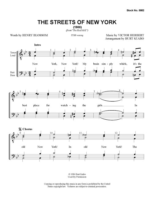 The Streets Of New York (TTBB) (arr. Szabo) - Download