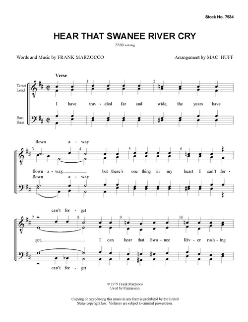 Hear That Swanee River Cry (TTBB) (arr. Huff) - Download