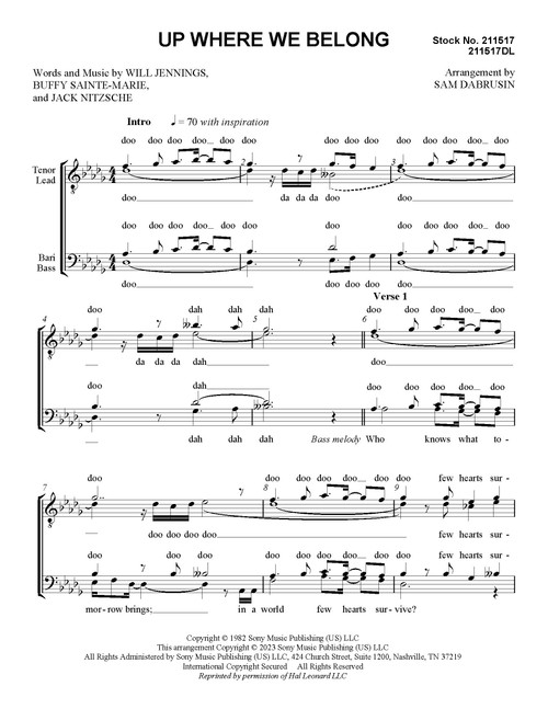 Up Where We Belong (from "An Officer and a Gentleman")(TTBB) (arr.  Dabrusin) - Download