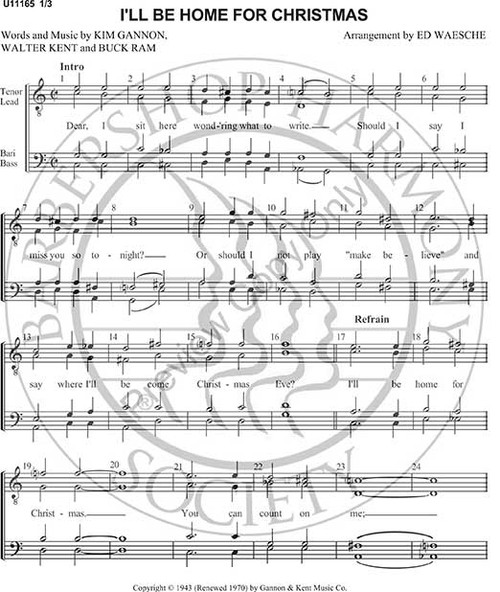 I'll Be Home For Christmas (TTBB) (arr. Ed Waesche)-UNPUB