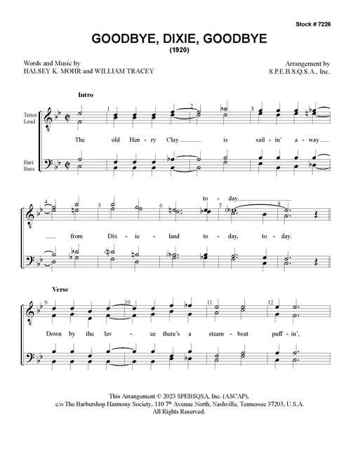 Goodbye, Dixie, Goodbye (TTBB) - Download