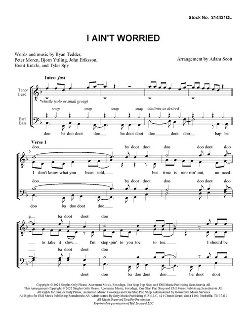 I Ain't Worried (from TOP GUN MAVERICK)(TTBB)(arr. Scott) - Download