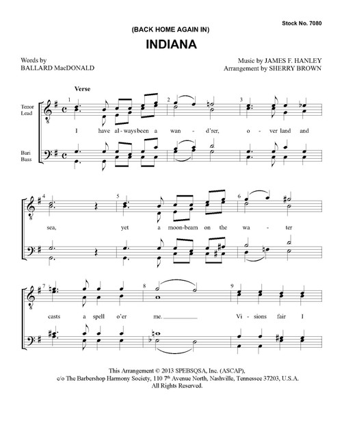Indiana (Back Home Again In Indiana) (TTBB) (arr. Brown) - Download