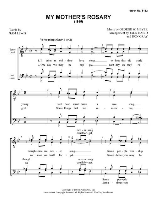 My Mother's Rosary (TTBB) (arr. Baird/Gray) - Download