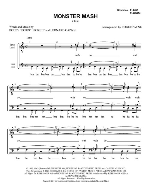 Monster Mash (TTBB) (arr. Roger Payne) - Download