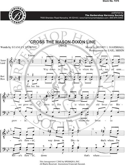 Cross That Mason-Dixon Line (TTBB) (arr. Moon) - Download