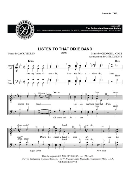 Listen To That Dixie Band (TTBB) (arr. Knight) - Download