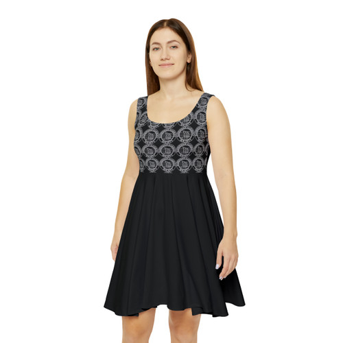 Women's Black Mini BHS Logo Skater Dress- Left Side BHS Seal