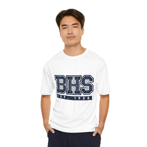 Men's White Performance T-Shirt with Navy BHS est 1938