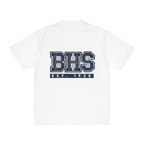 Men's White Performance T-Shirt with Navy BHS est 1938