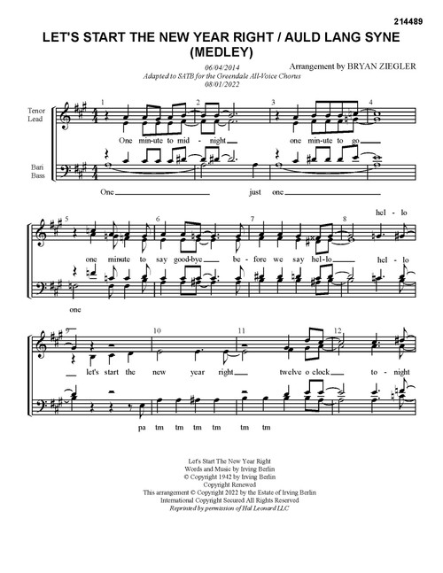 New Year Medley (SATB) (arr. Bryan Ziegler) - Download