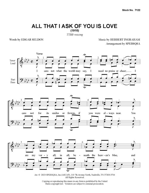 All That I Ask Of You Is Love  (TTBB)  - Download