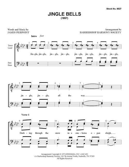 Jingle Bells (TTBB) - Barbershop Harmony Society