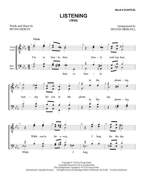 Listening (TTBB) (arr. Driscoll) 