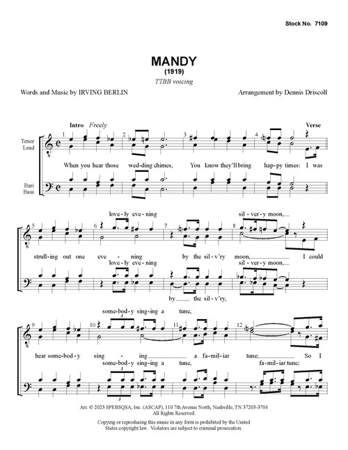 Mandy (TTBB) (arr. Driscoll) - Download