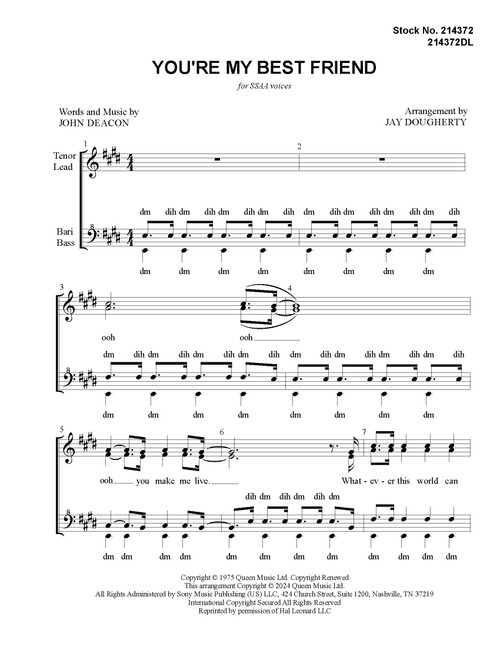 You're My Best Friend (SSAA) (arr. Dougherty) - Download