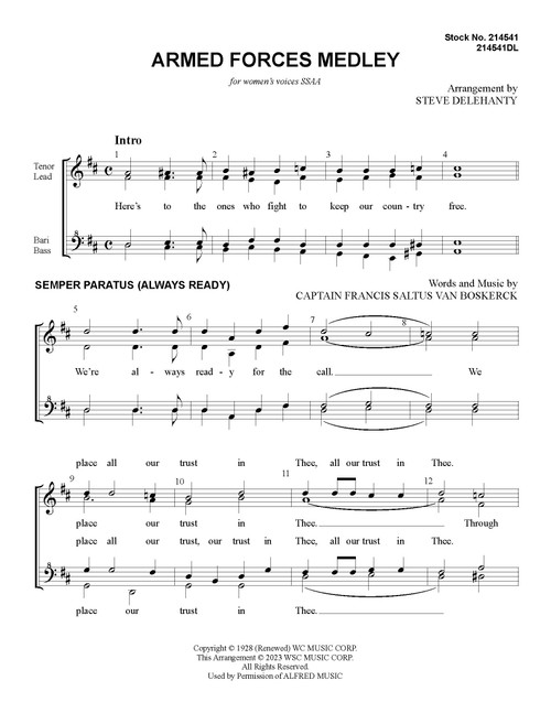 Armed Forces Medley 2023 (includes US Space Force anthem) (SSAA) (arr. Delehanty) - Download Armed Forces Medley 2023 (includes US Space Force anthem) (SSAA) (arr. Delehanty) - Download