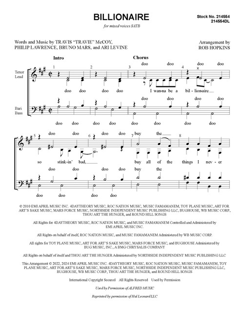 Billionaire (SATB) (arr. Hopkins)