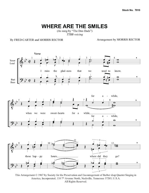 Where Are The Smiles (TTBB) (arr. Rector) - Download