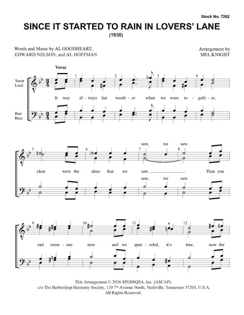 Since It Started To Rain in Lovers Lane (TTBB) (arr. Knight)  - Download