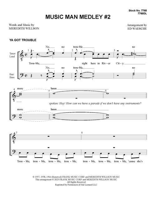 Music Man Medley II (TTBB) (arr. Waesche) - Download Music Man Medley II (TTBB) (arr. Waesche) - Download