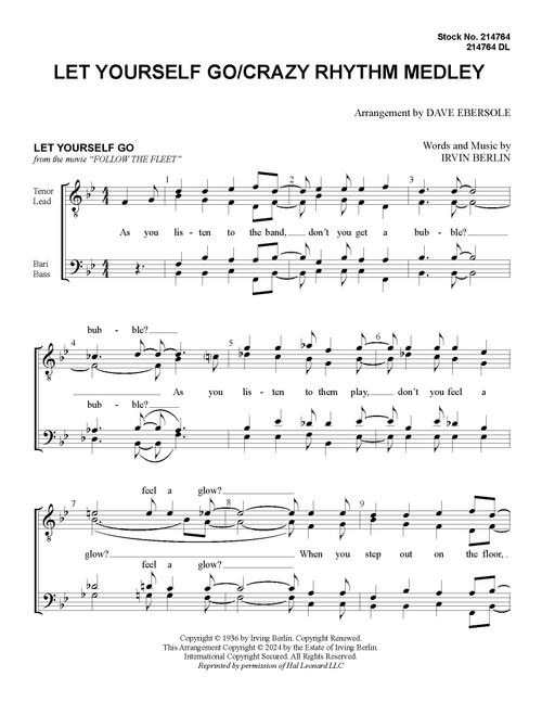 Let Yourself Go/Crazy Rhythm Medley (TTBB) (arr. Ebersole)