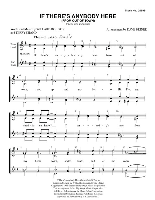 If There's Anybody Here (from Out of Town)(SATB-8 Part/Double Quartet) (arr. Briner) - Download