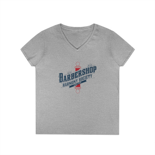 Women's V-Neck Barbershop Harmony "Old School Barberpole" T-Shirt- Available in Multiple Colors