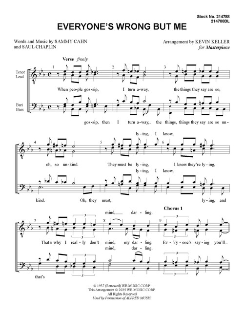 Everyone's Wrong But Me (TTBB) (arr. Keller) - Download Everyone's Wrong But Me (TTBB) (arr. Keller) - Download