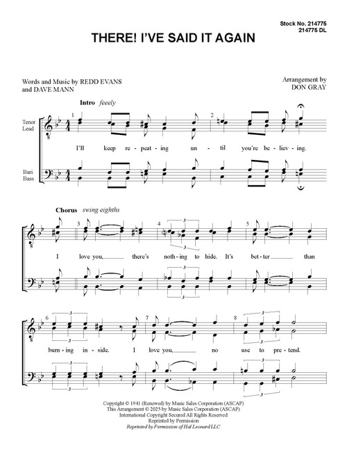 There! I've Said It Again (TTBB) (arr. Gray) - Download