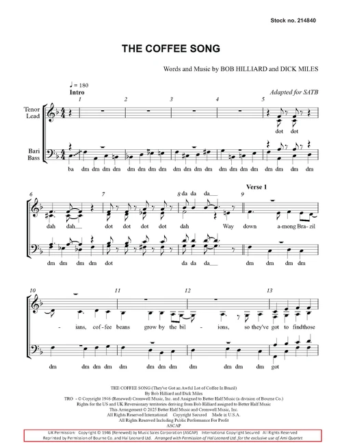 The Coffee Song (SATB) (arr. Wessler) - Limited Quantities Available