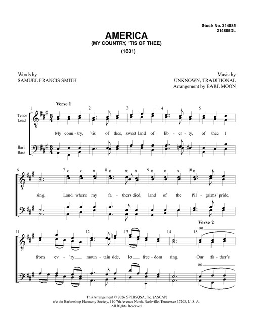 America (My Country 'Tis Of Thee) (TTBB) (arr. Moon) - Download