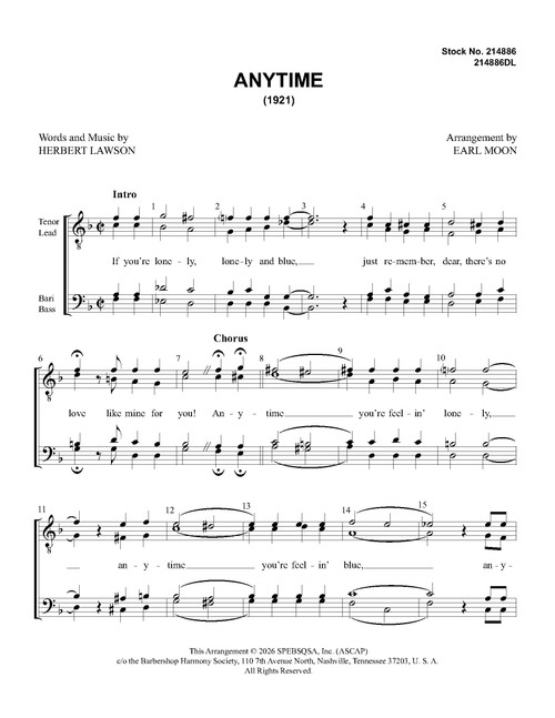 Anytime (TTBB) (arr. Moon) - Download