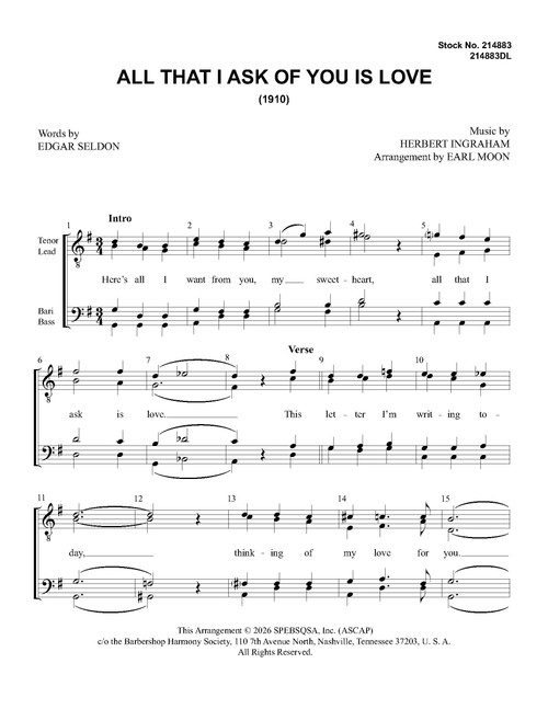 All That I Ask Of You Is Love (TTBB) (arr. Moon) - Download