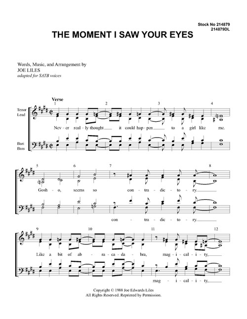 The Moment I Saw Your Eyes (SATB) (arr. Liles) - Download