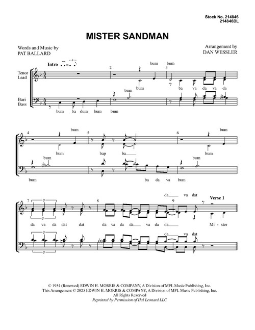 Mister Sandman (SATB) (arr. Wessler) - Download