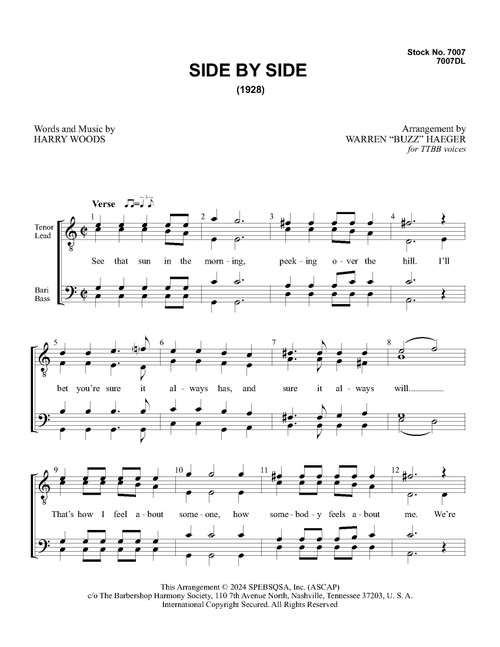 Side By Side (TTBB) (arr. Haeger) - Download