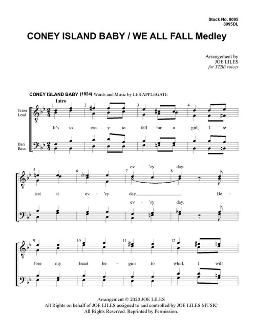 Coney Island Baby/We All Fall Medley (TTBB) (arr. Liles)