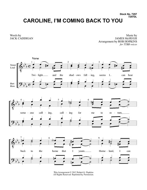 Caroline, I'm Coming Back To You (TTBB) (arr. Hopkins) - Download
