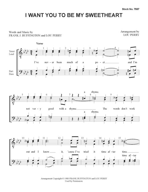I Want You To Be My Sweetheart (TTBB) (arr. Perry) - Download