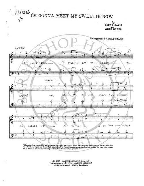 I'm Gonna Meet My Sweetie Now (TTBB) (arr. Burt Szabo)-UNPUB