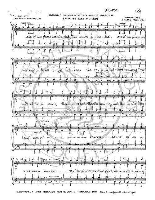 Comin' In On A Wing And A Prayer 1 (TTBB) (arr. Ellsworth Morey)-UNPUB