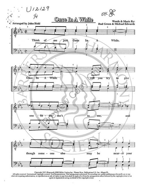 Once In A While (TTBB) (arr. John Hohl)-UNPUB