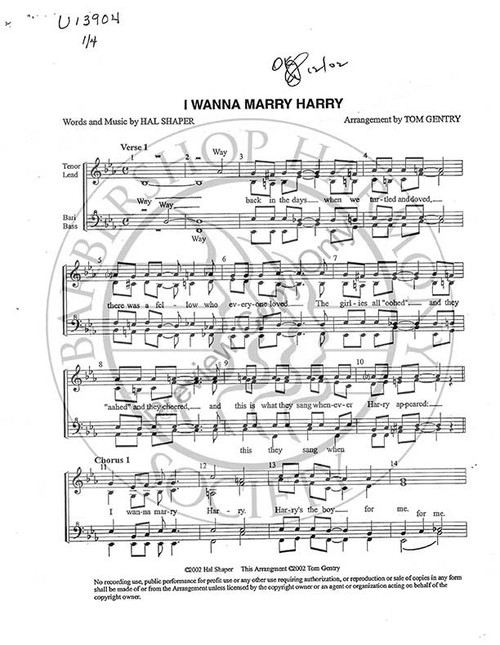 I Wanna Marry Harry (SSAA) (arr. Tom Gentry)-UNPUB