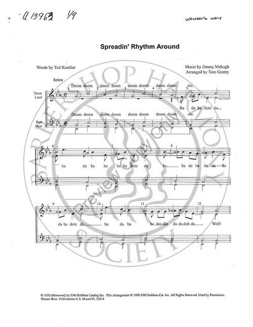 Spreadin' Rhythm Around (SSAA) (arr. Tom Gentry)-UNPUB