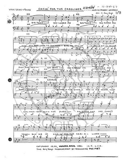 Cryin' for The Carolines (TTBB) (arr. Roy Keys)-UNPUB