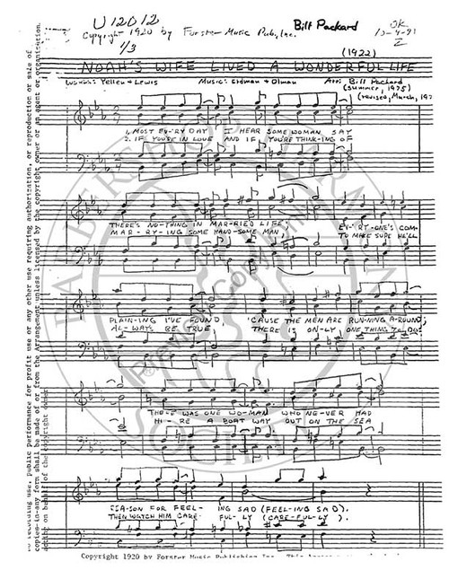 Noah's Wife Lived A Wonderful Life (TTBB) (arr. Bill Packard)-UNPUB