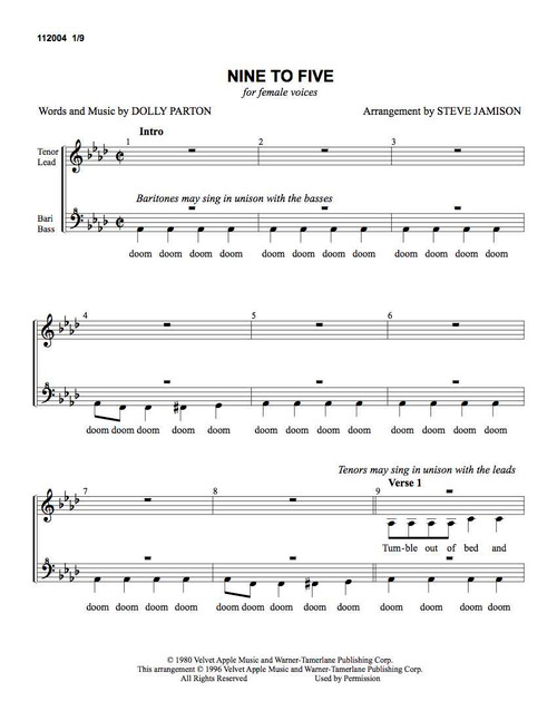 Nine To Five (SSAA) (arr. Stephen Jamison)-UNPUB