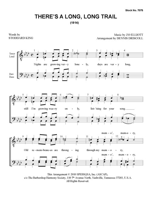 There's A Long, Long Trail (TTBB) (arr. Driscoll)